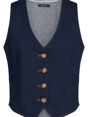Gilet en snygg denim väst för den modemedvetna kvinnan. V-ringad i en läcker djupblå kulör.