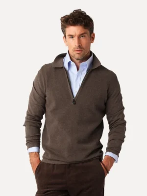 LW Nougatfärgad half-zip i skön bomull