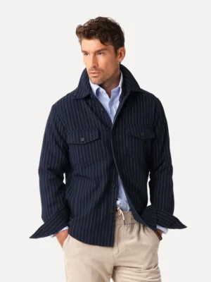 LW Marinblå kritstrecksrandig vävd Overshirt